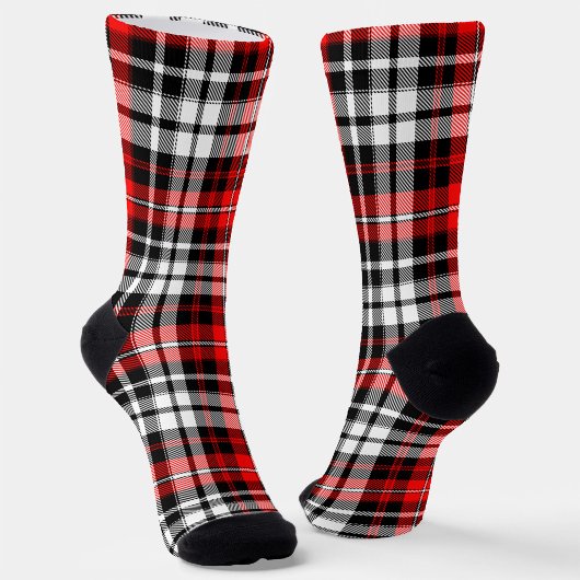 Red Black White Plaid Tartan Pattern Design  Socken