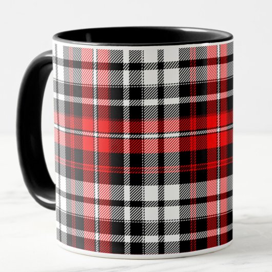 Red Black White Plaid Tartan Pattern Design  Tasse
