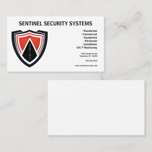 Red Black White Shield Security Protection Visitenkarte (Vorne/Hinten)