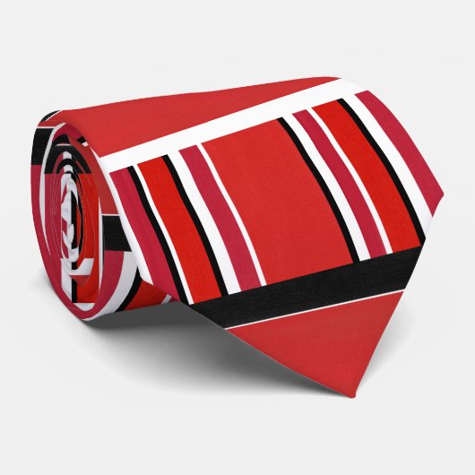 Red Black White Stripes Block Pattern Krawatte (Gerollt)