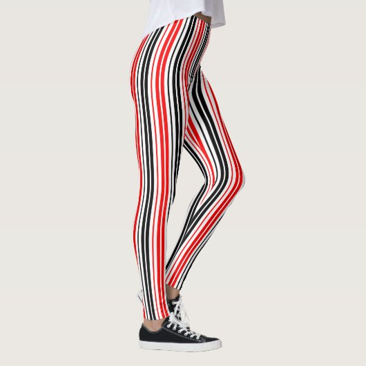 Red Black White Stripes Pattern Design  Leggings (Rechts)