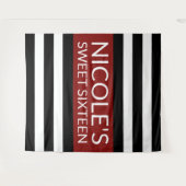 Red Black & White Sweet 16 Geburtstag Hintergrund Wandteppich (Vorderseite (Horizontal))