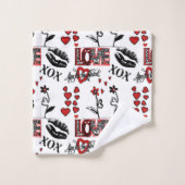 Red Black White Valentine Motif Badhandtuch Set (Waschlappen)