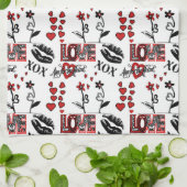 Red Black White Valentine Motif Geschirrtuch (Gefaltet)