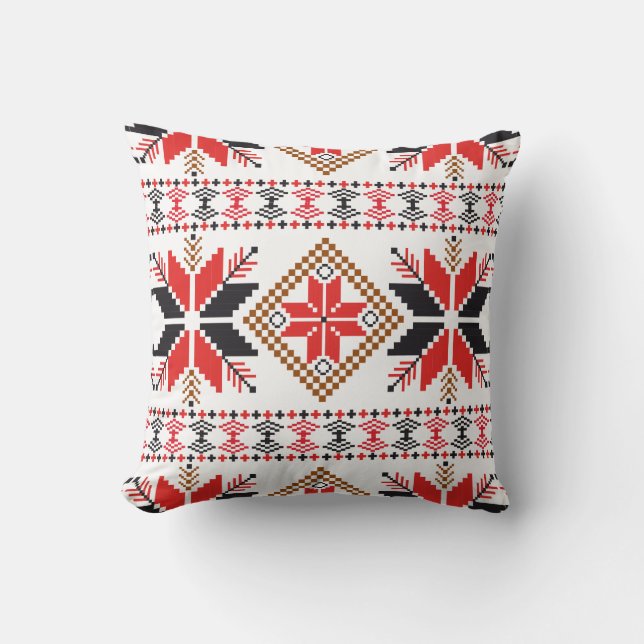 Red Black Winter Crochet Strick Pattern Kissen (Vorderseite)