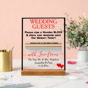 Red Black Wood Guest Book Block Game Hearts Acrylschild