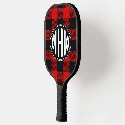 Red Black Wt Circle Monogram Buffalo Karierte DIY Pickleball Schläger (Links)