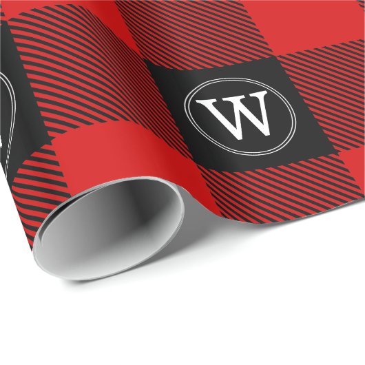 Red Black XXL Buffalo Kariert Lumberjack IR Monogr Geschenkpapier (Rolleneckpunkt)