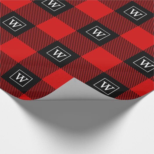 Red Black XXL Buffalo Kariert Lumberjack SQ Monogr Geschenkpapier (Ecke)