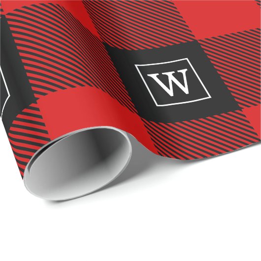 Red Black XXL Buffalo Kariert Lumberjack SQ Monogr Geschenkpapier (Rolleneckpunkt)