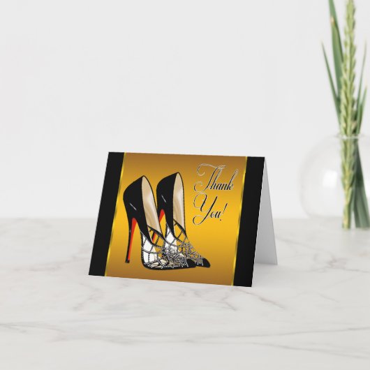 Red Black Yellow Gold High Heels Vielen Dank Dankeskarte (Vorderseite)