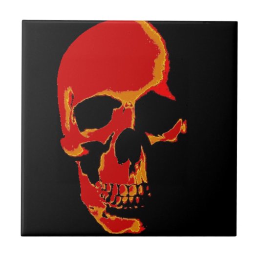 Red Black Yellow Pop Art Skull Keramik Tile Fliese (Vorderseite)