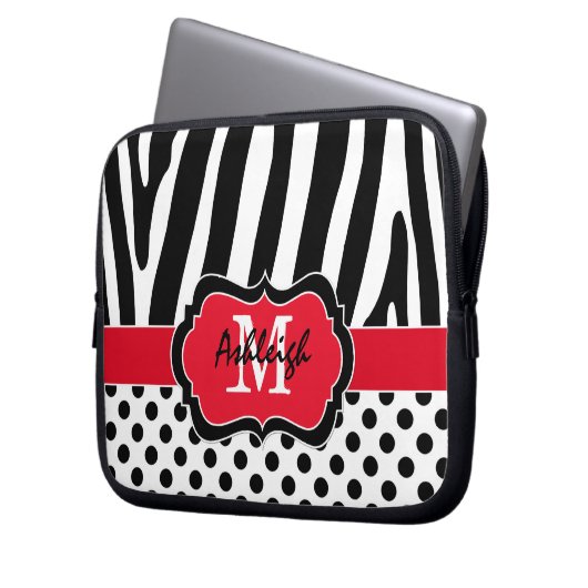 Red Black Zebra Stripes Polka Dots Laptop Case (Vorderseite Links)