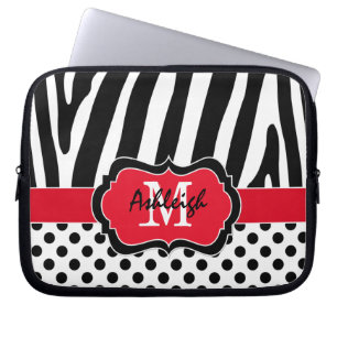 Red Black Zebra Stripes Polka Dots Laptop Case
