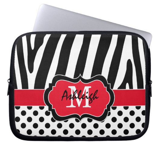 Red Black Zebra Stripes Polka Dots Laptop Case (Vorderseite)