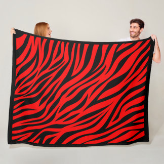 Red Black Zebra Stripes Print Fleece Blankon