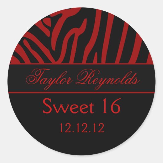 Red Black Zebra Sweet 16 Sticker (Vorderseite)