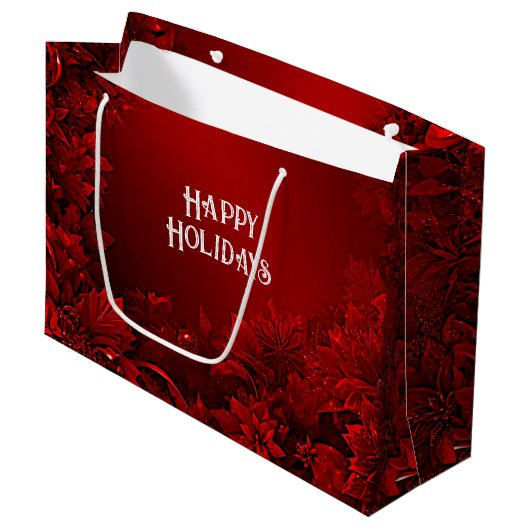 Red Blätter Floral Holiday Geschenktasche Große Geschenktüte (Vorderseite Schrägansicht)