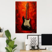 Red Blaze Riffs Fender Stratocaster Art Tribute Poster (Heimbüro)