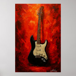 Red Blaze Riffs Fender Stratocaster Art Tribute Poster