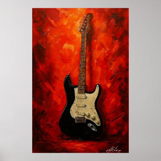 Red Blaze Riffs Fender Stratocaster Art Tribute Poster (Vorne)