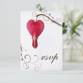 Red Bleeding Hearts Blume Hochzeit RSVP Karte (Stehend Vorderseite)