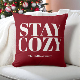 Red Bleibe Cosy Festive Typografy White Family Nam Kissen