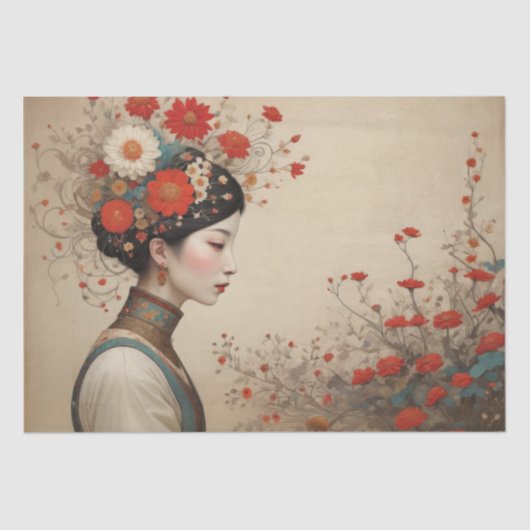 Red Bloom Serenity - Decoupage - Seidenpapier (Vorderseite)