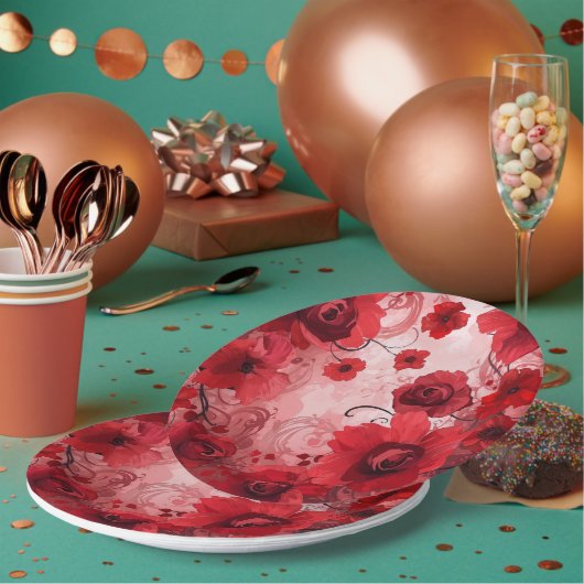 Red Bloom Symphony Pappteller (Multi)
