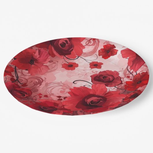 Red Bloom Symphony Pappteller (Schrägansicht)
