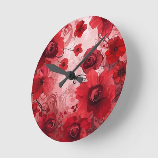 Red Bloom Symphony Runde Wanduhr (Winkel)