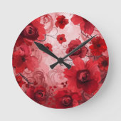 Red Bloom Symphony Runde Wanduhr (Vorderseite)