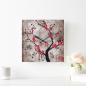 Red blossom tree quadratische wanduhr (Zuhause)