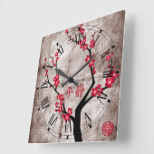 Red blossom tree quadratische wanduhr (Winkel)