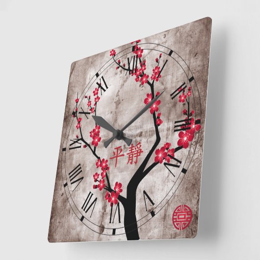 Red blossom tree quadratische wanduhr (Winkel)