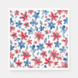 Red Blue 4. Juli Floral Napkin Serviette