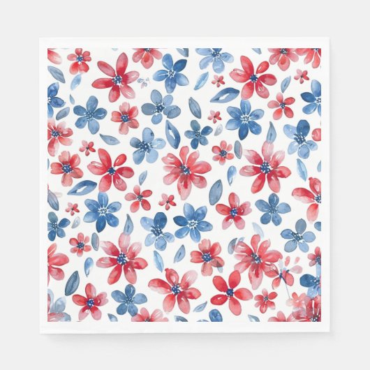 Red Blue 4. Juli Floral Napkin Serviette (Vorderseite)