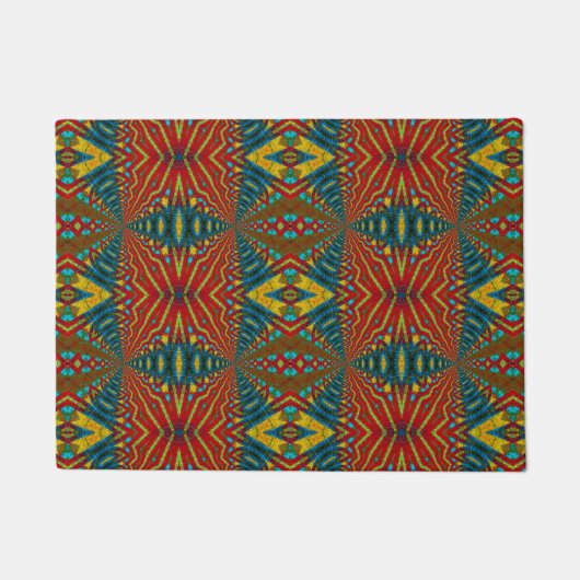 Red Blue Abstrakt Print Hippie Boho Einziges Triba Fußmatte (Vorderseite)
