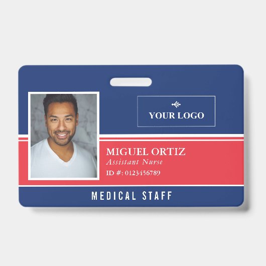 Red Blue Add Your Logo Employee ID Ausweis (Front)