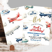 Red Blue Airplane Erstgeburtstag Junge Einladung