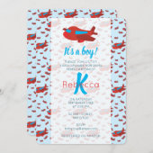 Red Blue Airplane Muster Boy Baby Dusche Einladung (Vorne/Hinten)