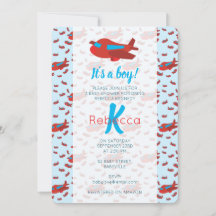 Red Blue Airplane Muster Boy Baby Dusche