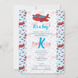 Red Blue Airplane Muster Boy Baby Dusche Einladung