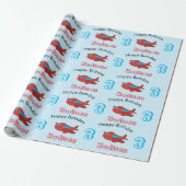 Red & Blue Airplane Muster Geburtsname & Alter Geschenkpapier (Ungerollt)