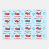 Red & Blue Airplane Muster Geburtsname & Alter Geschenkpapier Set (Vorderseite)