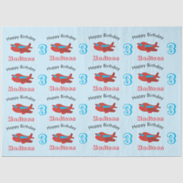 Red & Blue Airplane Muster Geburtsname & Alter Seidenpapier