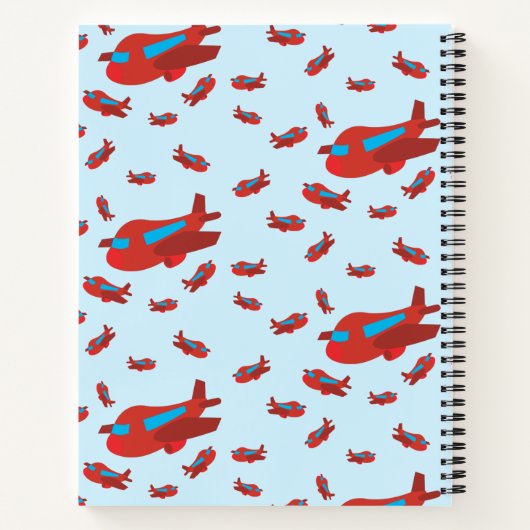 Red & Blue Airplane Muster Kids Name Sketchbook Notizblock (Rückseite)