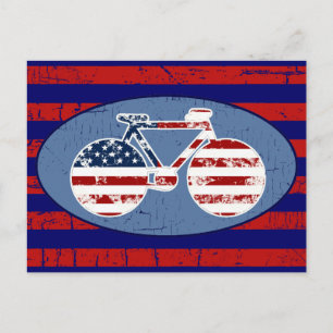 red&blue american stripes biking postkarte