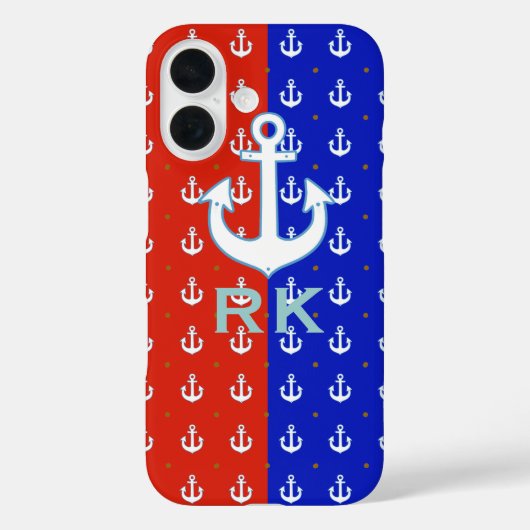 Red Blue Anchors and Initials Case-Mate iPhone Hülle (Rückseite)