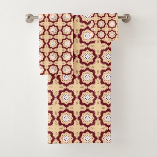 Red blue and beige geometric pattern badhandtuch set (Insitu)